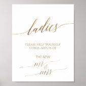 Elegante Gold Calligraphy Ladys Badezimmer-Zeichen Poster (Vorne)