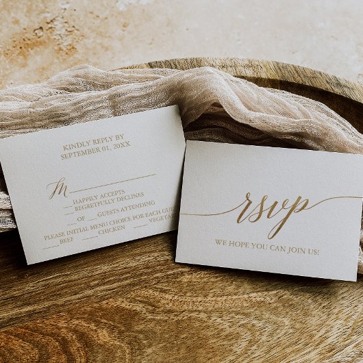 Elegante Gold Calligraphy Menü Auswahl RSVP Karte