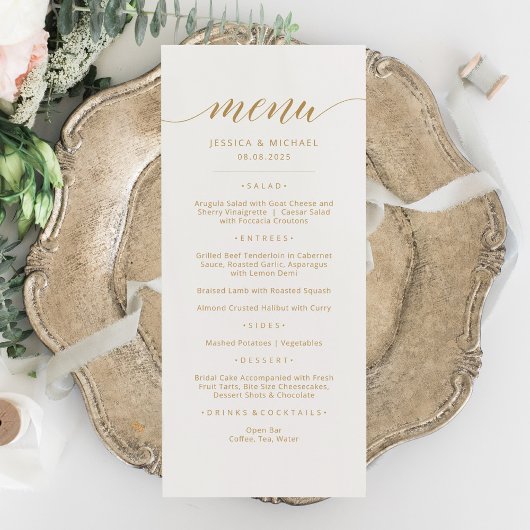 Elegante Gold Calligraphy Menu Card Menükarte