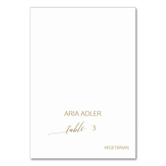 Elegante Gold Calligraphy Menü Option-Platzkarten Tischnummer (Vorderseite)