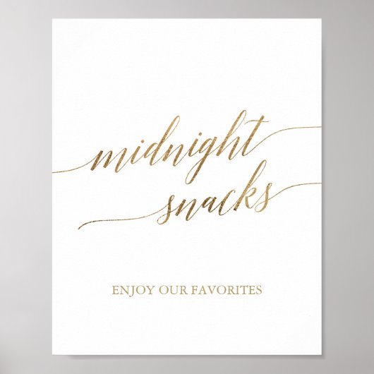 Elegante Gold Calligraphy Mitternacht Snacks Sign Poster (Vorne)
