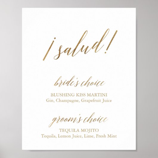 Elegante Gold Calligraphy Salud Drinks Signatur Poster (Vorne)