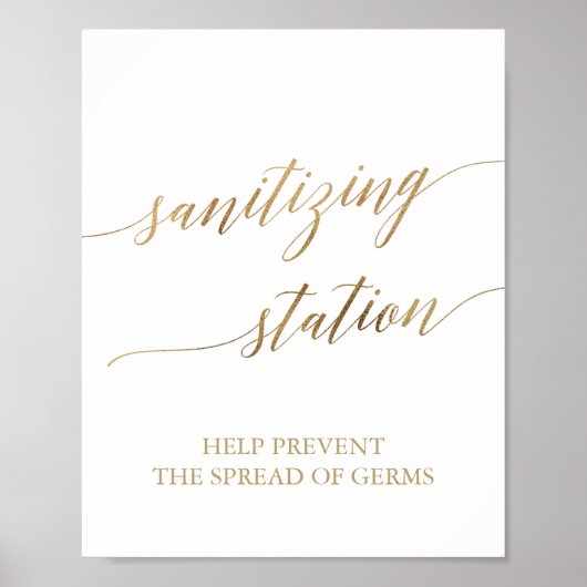 Elegante Gold Calligraphy Sanitizing Station Signa Poster (Vorne)