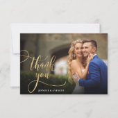 Elegante Gold Calligraphy Script 2 Foto Wedding Dankeskarte (Vorderseite)