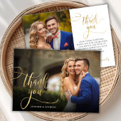 Elegante Gold Calligraphy Script 2 Foto Wedding Dankeskarte