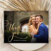 Elegante Gold Calligraphy Script 2 Foto Wedding Dankeskarte