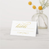 Elegante Gold Calligraphy Script Wedding Table Platzkarte (Vorderseite)