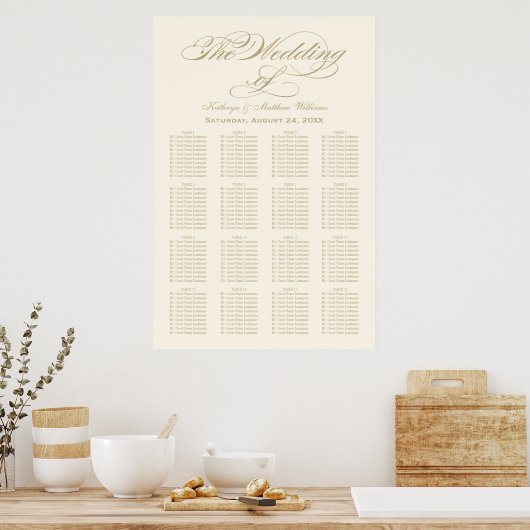Elegante Gold Calligraphy Seating Chart Poster (Küche)