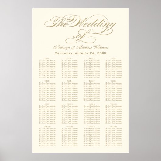 Elegante Gold Calligraphy Seating Chart Poster (Vorne)