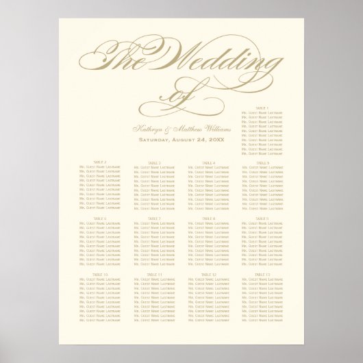 Elegante Gold Calligraphy Seating Chart Poster (Vorne)