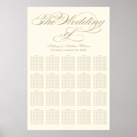 Elegante Gold Calligraphy Seating Chart Poster (Vorne)