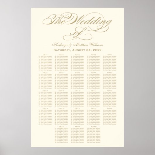 Elegante Gold Calligraphy Seating Chart Poster (Vorne)
