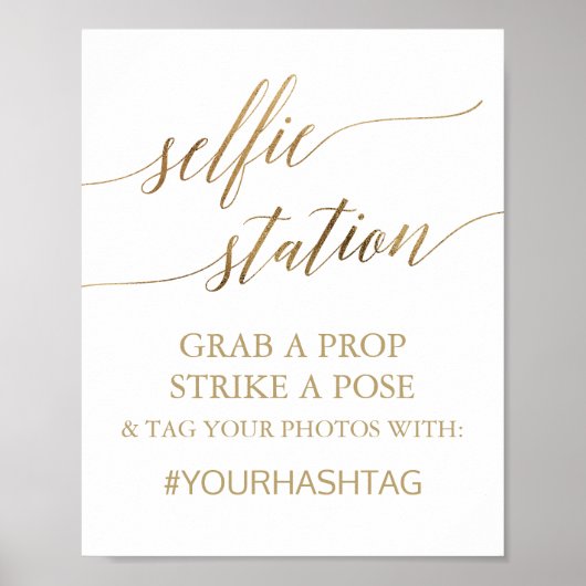 Elegante Gold Calligraphy Selfie Station - Zeichen Poster (Vorne)