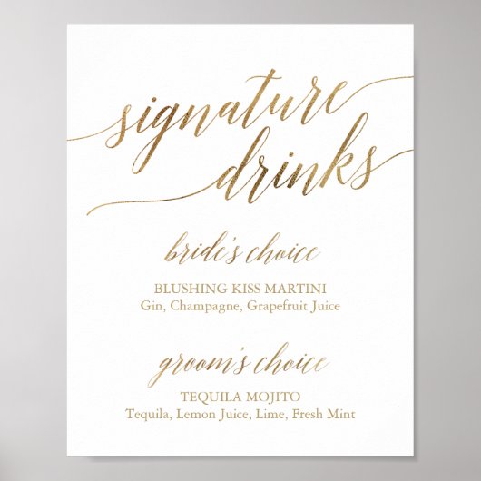 Elegante Gold Calligraphy Signature Drinks Signatu Poster (Vorne)