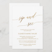 Elegante Gold Calligraphy Sip and See Einladung (Vorne/Hinten)