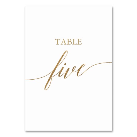 Elegante Gold Calligraphy Table Five Tischnummer (Rückseite)