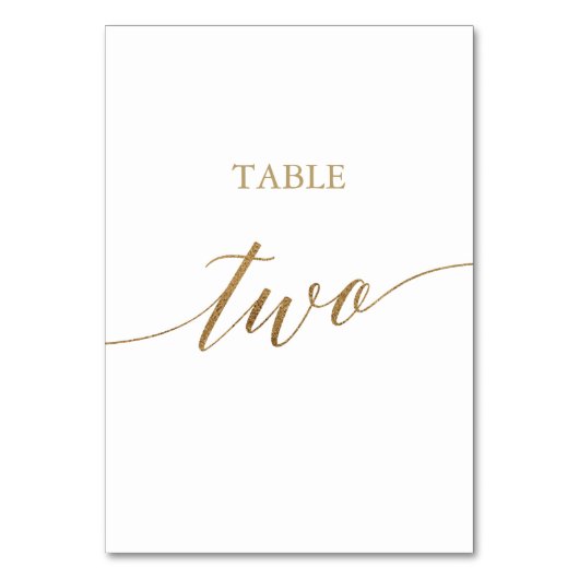 Elegante Gold Calligraphy Table Two Tischnummer (Vorderseite)