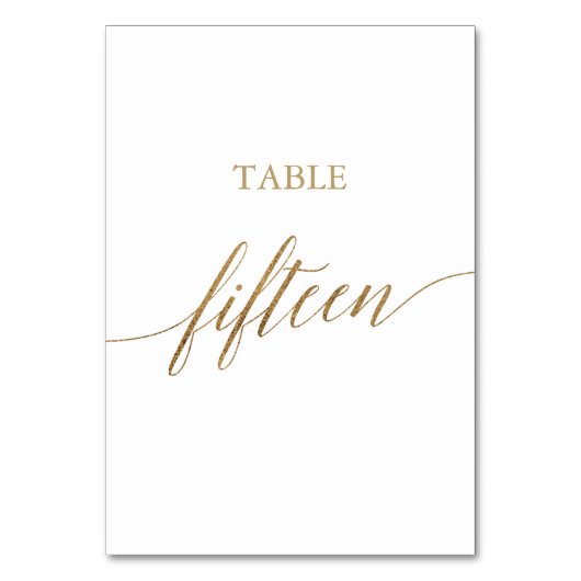 Elegante Gold Calligraphy Tischnummer Fünfzehn (Vorderseite)