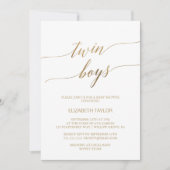 Elegante Gold Calligraphy Twin Boys Baby Shower Einladung (Vorderseite)
