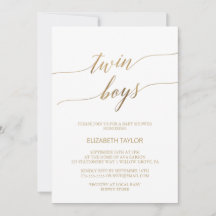 Elegante Gold Calligraphy Twin Boys Baby Shower