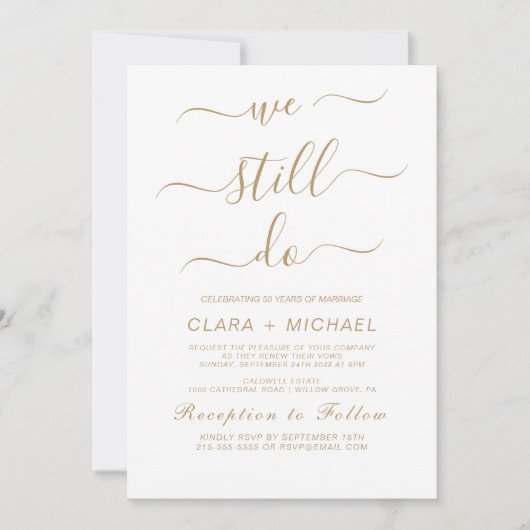 Elegante Gold Calligraphy Vow Renewal Einladung (Vorderseite)