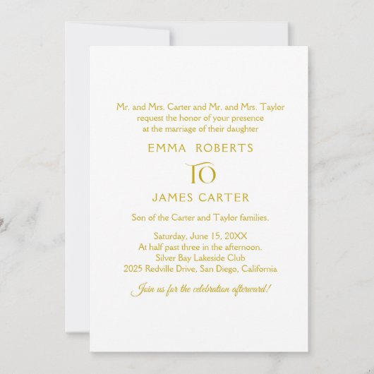 Elegante Gold Calligraphy Wedding Einladung (Vorderseite)