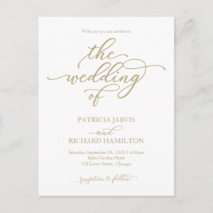 Elegante Gold Calligraphy Wedding Einladung Postkarte