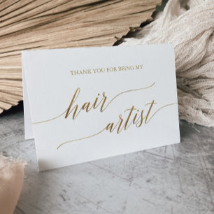 Elegante Gold Calligraphy Wedding Hair Artist Dankeskarte