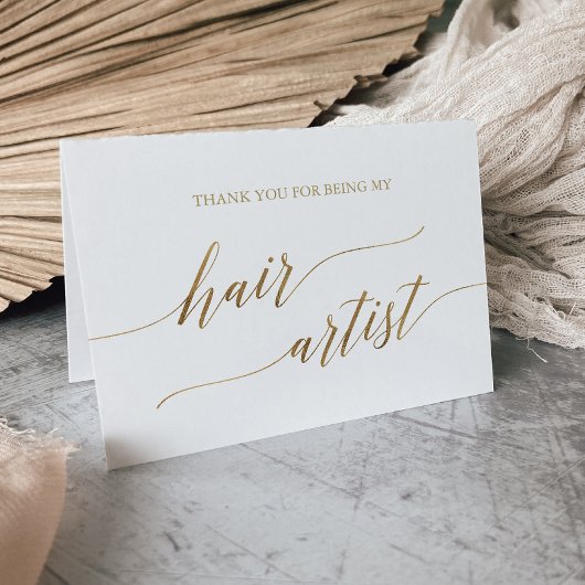 Elegante Gold Calligraphy Wedding Hair Artist Dankeskarte