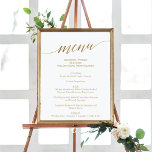 Elegante Gold Calligraphy Wedding Menu Sign Poster<br><div class="desc">Dieses einfache goldkalligraphische Hochzeitsmenü ist perfekt für eine einfache Hochzeit. Das neutrale Design zeichnet sich durch ein minimalistisches Plakat aus, das mit romantischen und skurrilen Imitaten mit Goldfolien-Typografie dekoriert ist. Personalisieren Sie das Zeichen mit Ihren Menüoptionen, Namen, Hochzeitsdatum und Ort. Bitte beachten Sie: Dieses Design enthält keine echte Goldfolie. Es...</div>