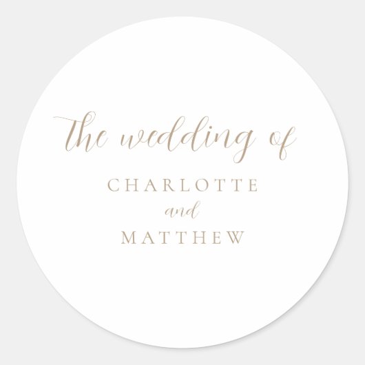 Elegante Gold Calligraphy Wedding Round Sticker (Vorderseite)