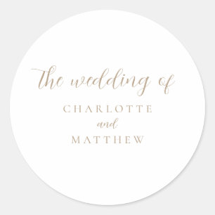 Elegante Gold Calligraphy Wedding Round Sticker