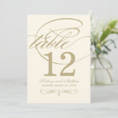 Elegante Gold Calligraphy Wedding Tischnummer (Stehend Vorderseite)