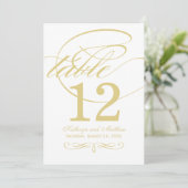 Elegante Gold Calligraphy Wedding Tischnummer (Stehend Vorderseite)