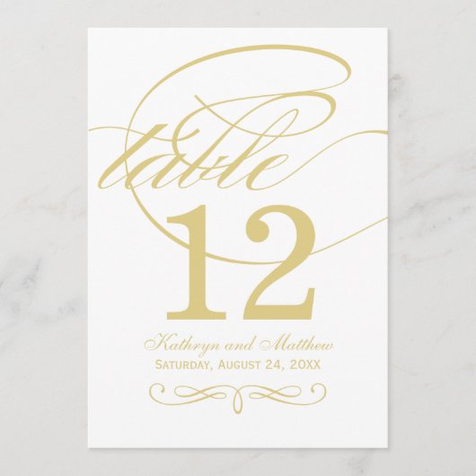 Elegante Gold Calligraphy Wedding Tischnummer (Vorderseite)