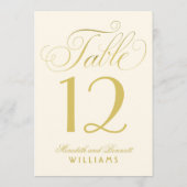 Elegante Gold Calligraphy Wedding Tischnummer (Rückseite)
