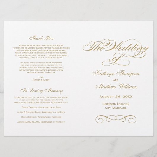 Elegante Gold Calligraphy Wedding Zeremony Program (Vorderseite)