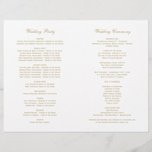 Elegante Gold Calligraphy Wedding Zeremony Program (Rückseite)