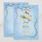 Elegante Gold Carriage Blue Storybook Hochzeit Einladung (Vorne/Hinten)