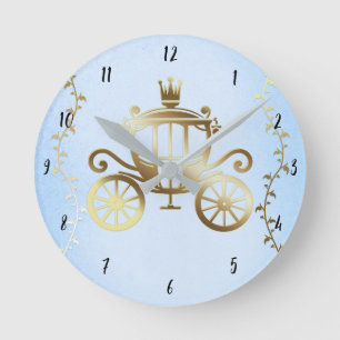 Elegante Gold Carriage Blue Storybook Princess Runde Wanduhr