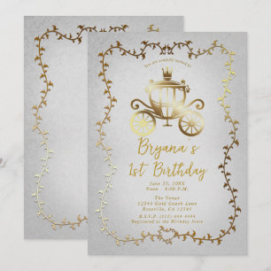 Elegante Gold Carriage White Storybook 1. Geburtst Einladung