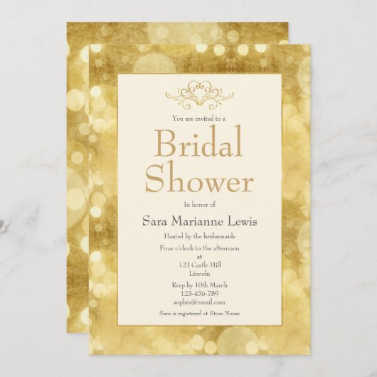 Elegante Gold Champagne Bridal Dusche Einladung (Vorne/Hinten)
