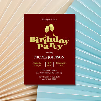 Elegante Gold Champagne Burgundy Geburtstagsparty Einladung