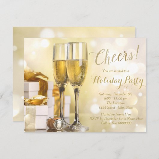 Elegante Gold Champagne Einladung (Vorne/Hinten)