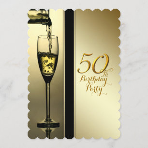 Elegante Gold-Champagner-50-Geburtstagsfeier Einladung