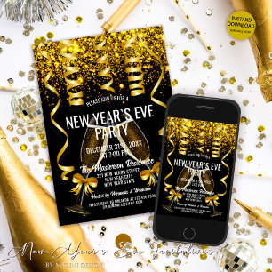 Elegante Gold Champagnergläser Silvester Einladung