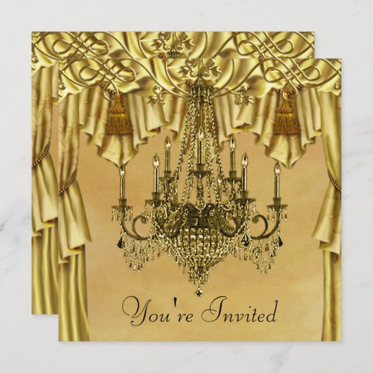 Elegante Gold Chandelier Gold Party Einladung (Vorne/Hinten)