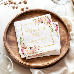 Elegante Gold Chic Floral Graduation Party Serviette