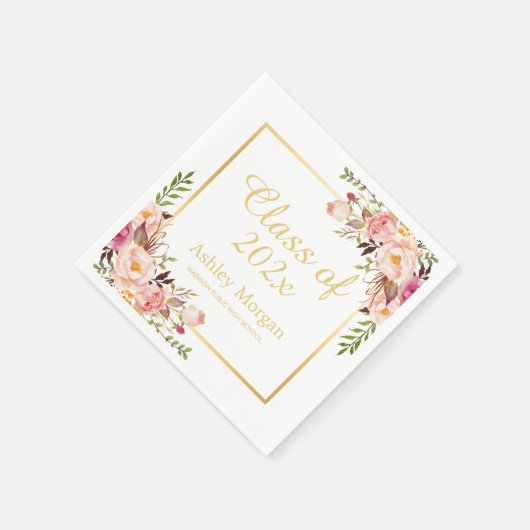 Elegante Gold Chic Floral Graduation Party Serviette (Ecke)