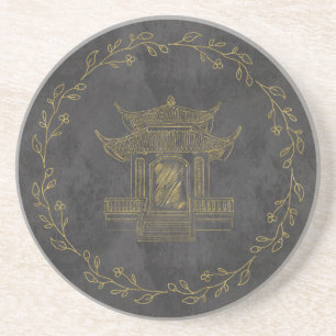 Elegante Gold-Chinoiserie-Blumen-Vintage-Pagode Getränkeuntersetzer